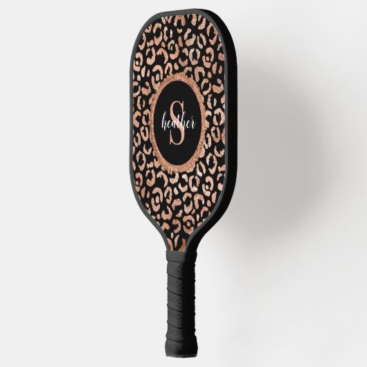 Leopard-Monogramm-Tierdruck Pickleball Schläger (Links)