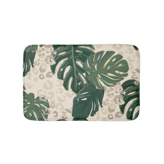 Leopard Monstera: Jungle Print Vintag. Badematte (Vorderseite)
