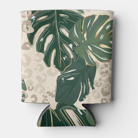 Leopard Monstera: Jungle Print Vintag. Dosenkühler (Vorderseite)