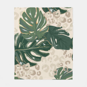 Leopard Monstera: Jungle Print Vintag. Fleecedecke