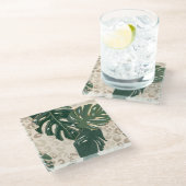 Leopard Monstera: Jungle Print Vintag. Glasuntersetzer (Schrägansicht)