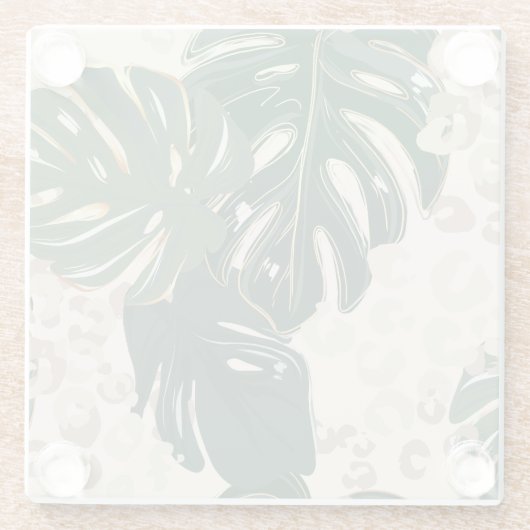 Leopard Monstera: Jungle Print Vintag. Glasuntersetzer (Rückseite)