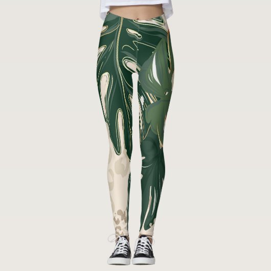 Leopard Monstera: Jungle Print Vintag. Leggings (Vorderseite)