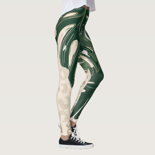 Leopard Monstera: Jungle Print Vintag. Leggings (Rechts)