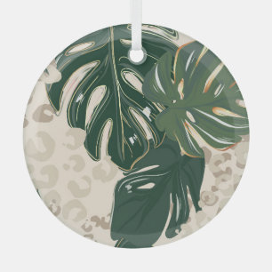 Leopard Monstera: Jungle Print Vintag. Ornament Aus Glas