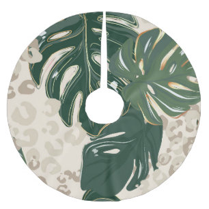 Leopard Monstera: Jungle Print Vintag. Polyester Weihnachtsbaumdecke