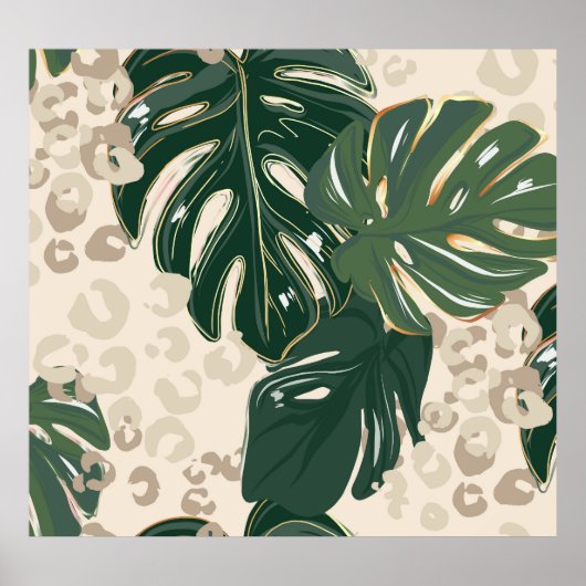 Leopard Monstera: Jungle Print Vintag. Poster (Vorne)