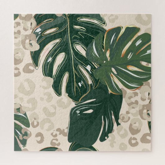 Leopard Monstera: Jungle Print Vintag. Puzzle (Vertikal)
