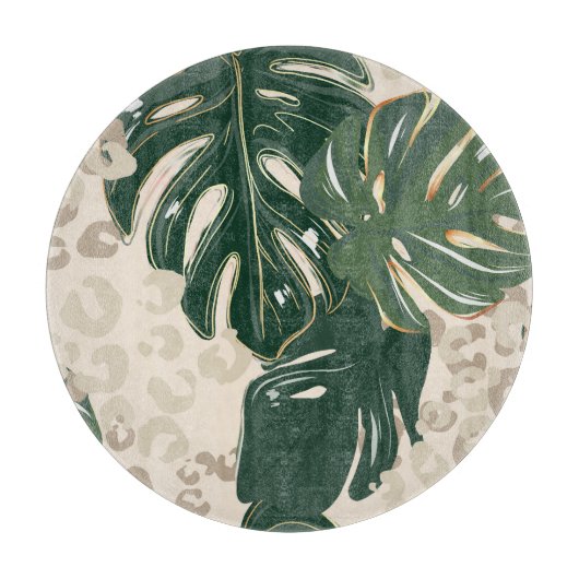Leopard Monstera: Jungle Print Vintag. Schneidebrett (Vorderseite)