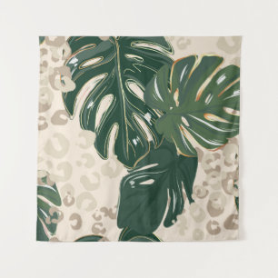 Leopard Monstera: Jungle Print Vintag. Wandteppich