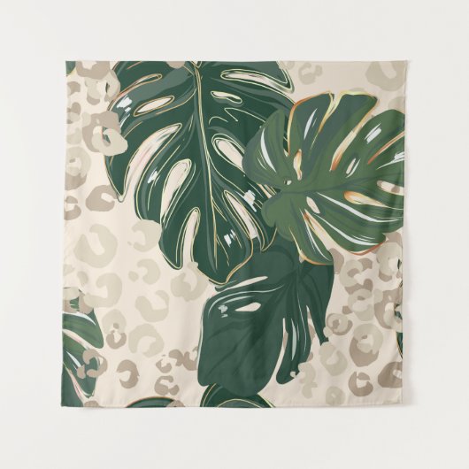 Leopard Monstera: Jungle Print Vintag. Wandteppich (Vorderseite)