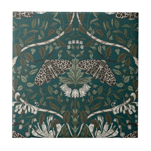 Leopard Moth und Honeysuckle Botanisch Vintag Fliese (Vorderseite)