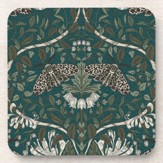 Leopard Moth und Honeysuckle Botanisch Vintag Getränkeuntersetzer (Vorderseite)