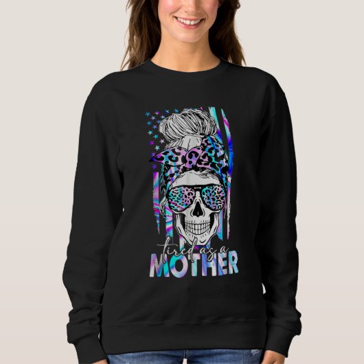Leopard Müde als Mama Skull American Flag Mutter' Sweatshirt (Vorderseite)