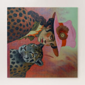 Leopard Muse: Lady in Pink Art Puzzle (Horizontal)