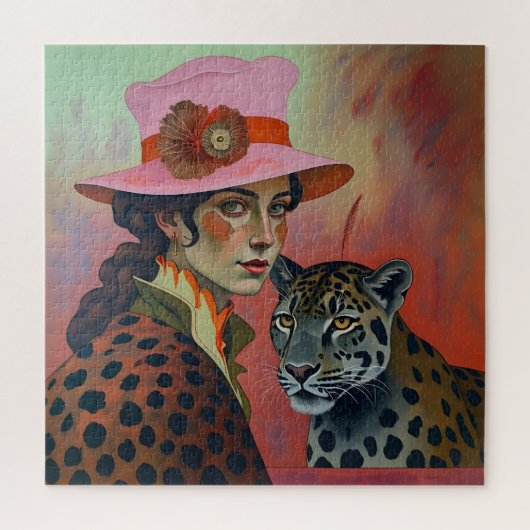 Leopard Muse: Lady in Pink Art Puzzle (Vertikal)
