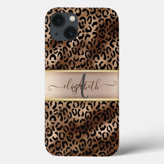 Leopard Muster Black Bronze Monogram Case-Mate iPhone Hülle (Rückseite)