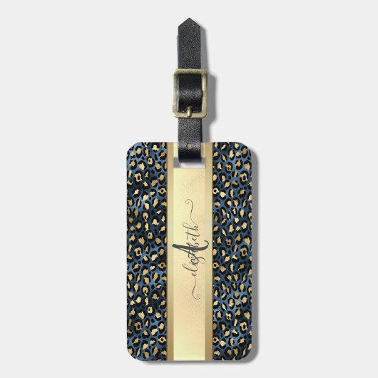 Leopard Muster Black Bronze Monogram Gepäckanhänger (Vorderseite vertikal)