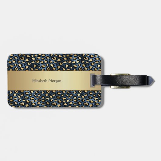 Leopard Muster Black Bronze Monogram Gepäckanhänger (Rückseite horizontal)