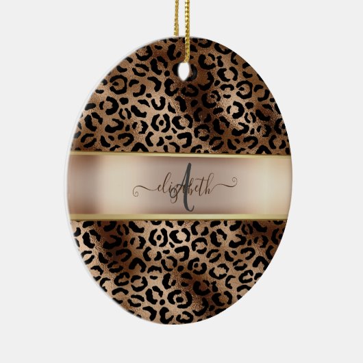 Leopard Muster Black Bronze Monogram Keramik Ornament (Rechts)