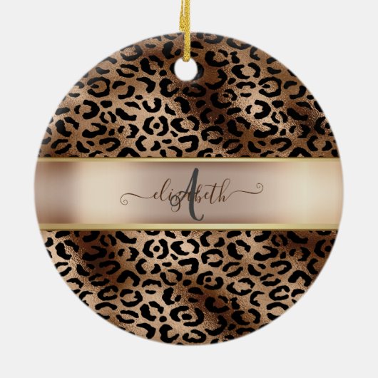 Leopard Muster Black Bronze Monogram Keramik Ornament (Hinten)