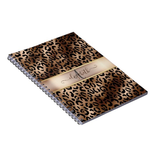 Leopard Muster Black Bronze Monogram Notizblock (Rechte Seite)