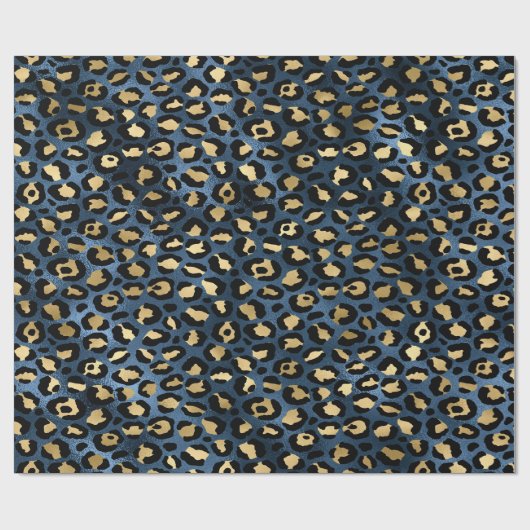Leopard Muster Blue Gold Geschenkpapier (Flach)