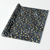 Leopard Muster Blue Gold Geschenkpapier (Ungerollt)