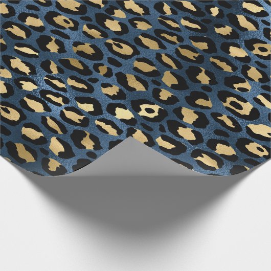 Leopard Muster Blue Gold Geschenkpapier (Ecke)