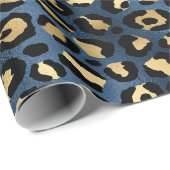 Leopard Muster Blue Gold Geschenkpapier (Rolleneckpunkt)