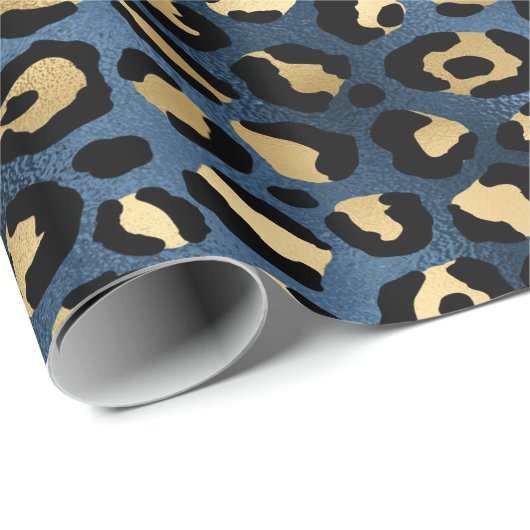 Leopard Muster Blue Gold Geschenkpapier (Rolleneckpunkt)