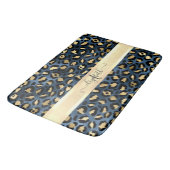 Leopard Muster Blue Gold Monogram Badematte (Schrägansicht)
