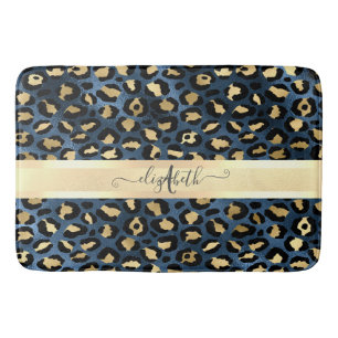 Leopard Muster Blue Gold Monogram Badematte