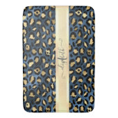 Leopard Muster Blue Gold Monogram Badematte (Vorderseite Vertikal)