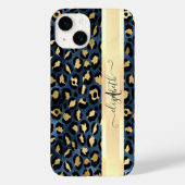 Leopard Muster Blue Gold Monogram Case-Mate iPhone Hülle (Rückseite)