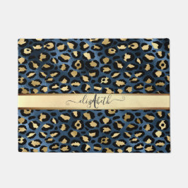 Leopard Muster Blue Gold Monogram Fußmatte