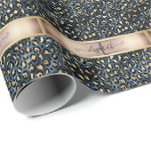 Leopard Muster Blue Gold Monogram Geschenkpapier (Rolleneckpunkt)