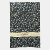 Leopard Muster Blue Gold Monogram Geschirrtuch (Vertikal)