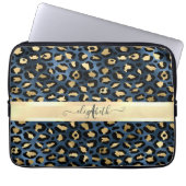 Leopard Muster Blue Gold Monogram Laptopschutzhülle (Vorderseite)