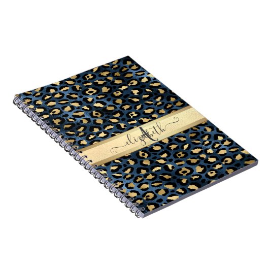 Leopard Muster Blue Gold Monogram Notizblock (Rechte Seite)