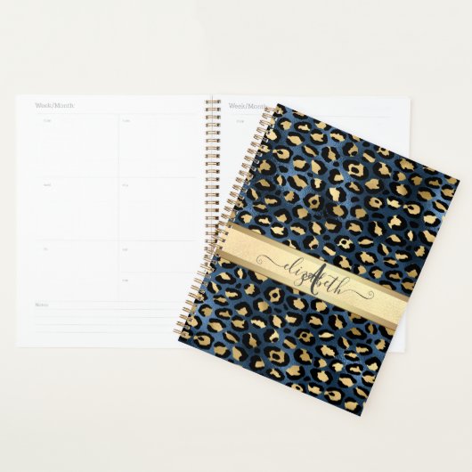 Leopard Muster Blue Gold Monogram Planer (Anzeige)
