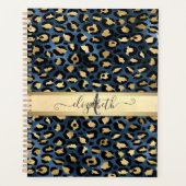 Leopard Muster Blue Gold Monogram Planer (Vorderseite)