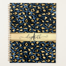Leopard Muster Blue Gold Monogram Planer