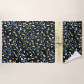 Leopard Muster Blue Gold Monogram Strandtuch (Vorderseite)