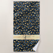Leopard Muster Blue Gold Monogram Strandtuch (Vorderseite)
