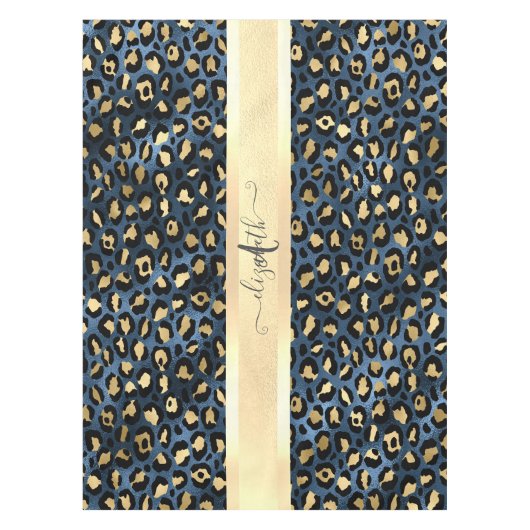 Leopard Muster Blue Gold Monogram Tischdecke (Vorderseite)