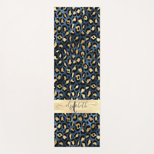 Leopard Muster Blue Gold Monogram Yogamatte (Vorderseite)