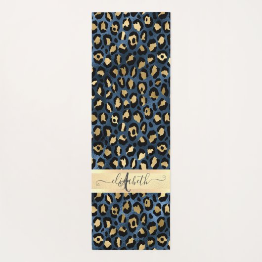 Leopard Muster Blue Gold Monogram Yogamatte (Rückseite)