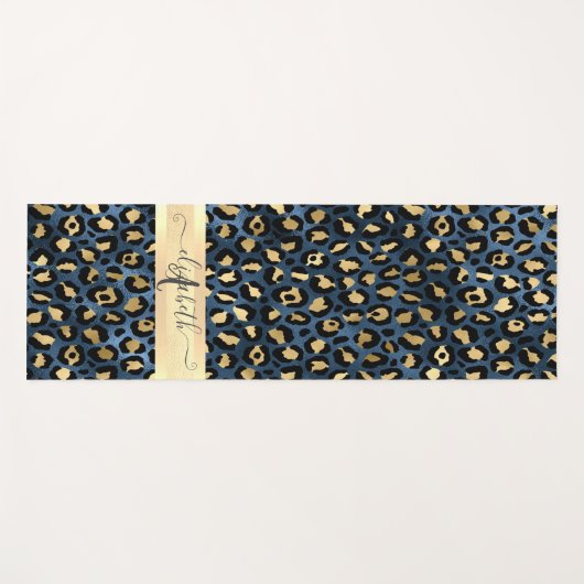 Leopard Muster Blue Gold Monogram Yogamatte (Vorderseite (Horizontal))