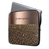 Leopard Muster braun schwarze Bronze Metallic Name Laptopschutzhülle (Vorderseite Links)
